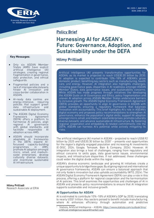 利用人工智能为东盟的未来服务：DEFA下的治理、采用和可持续性