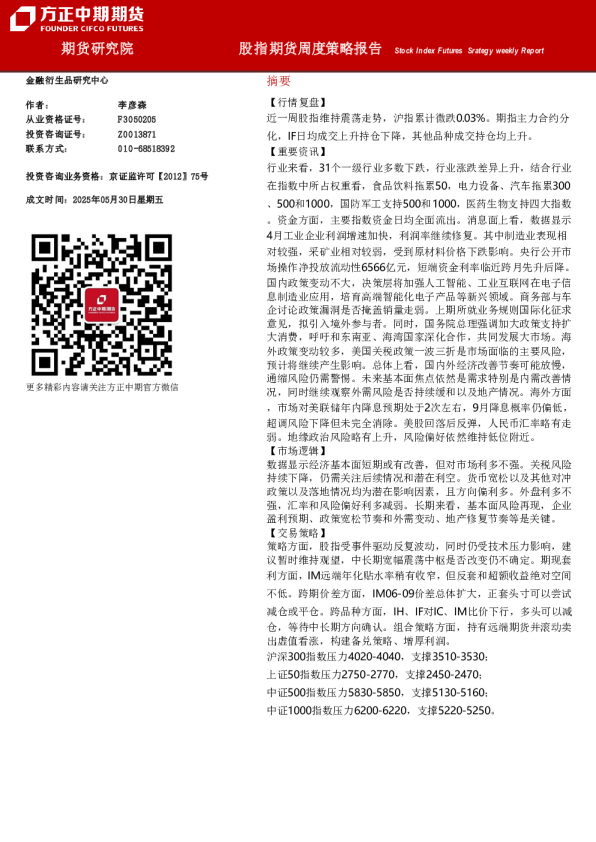 股指期货周度策略报告