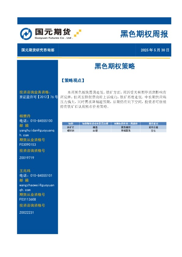 黑色期权周报：黑色期权策略