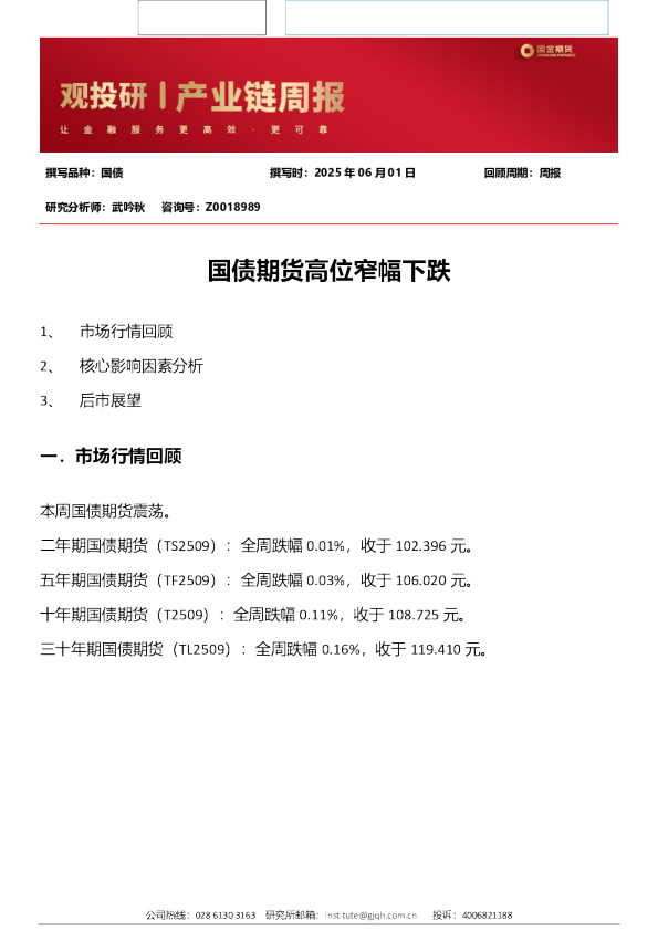 国债期货高位窄幅下跌