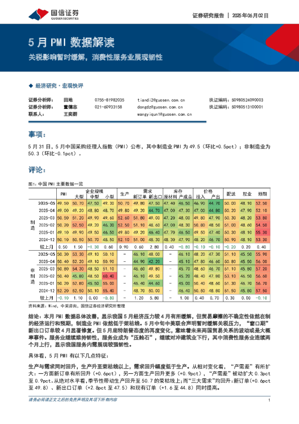 5月PMI数据解读：关税影响暂时缓解，消费性服务业展现韧性