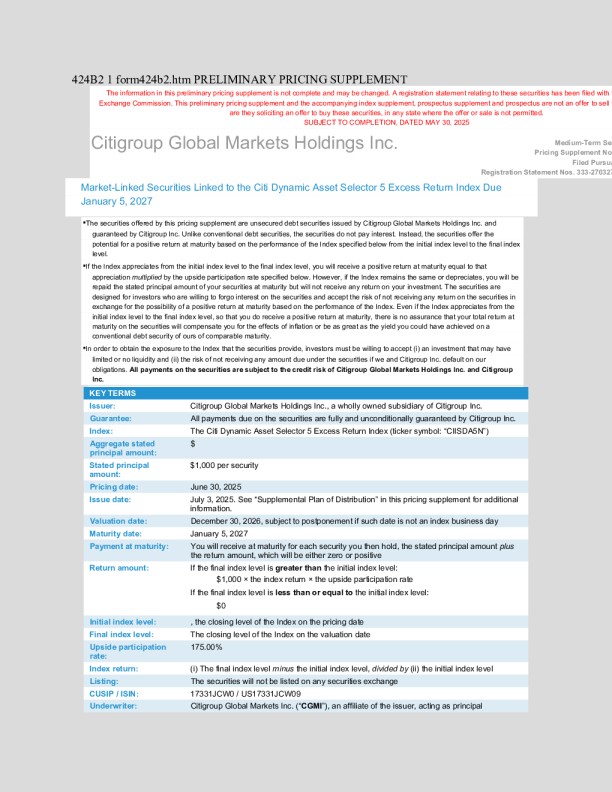 花旗集团美股招股说明书(2025-06-02版)