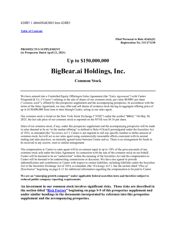 BigBear.ai Holdings Inc美股招股说明书(2025-06-02版)
