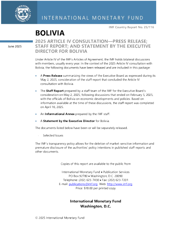 玻利维亚：2025年第四条磋商新闻稿；员工报告；玻利维亚执行主任的发言