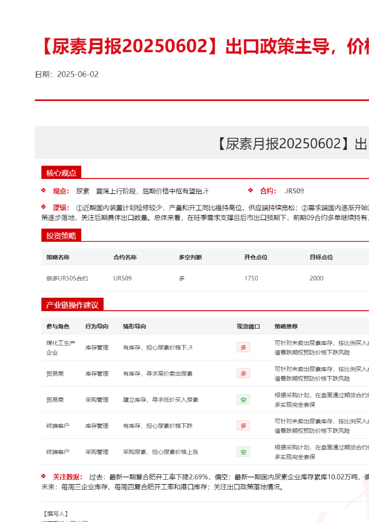 【尿素月报】出口政策主导，价格宽幅震荡