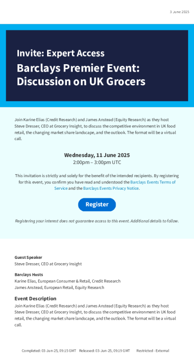 邀请：专家参与巴克莱顶级活动：英国杂货商讨论