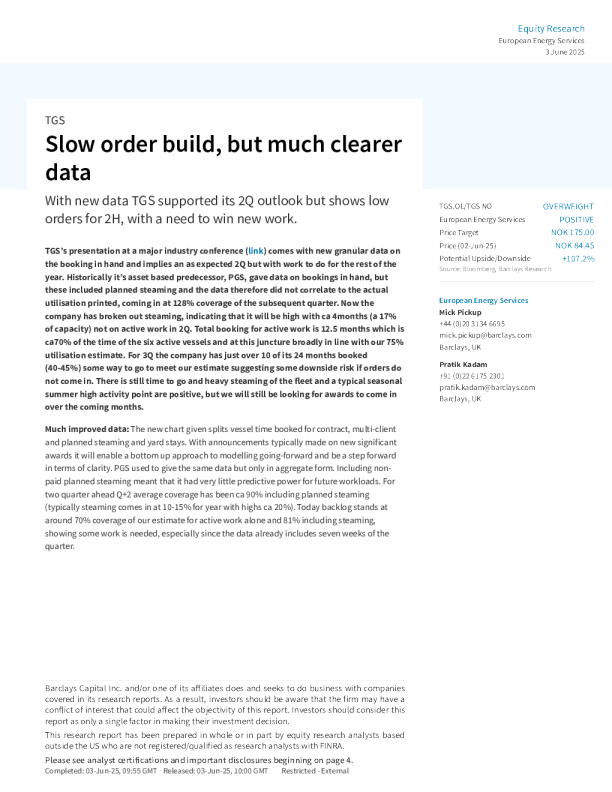 TGS：订单增长缓慢，但数据更加清晰