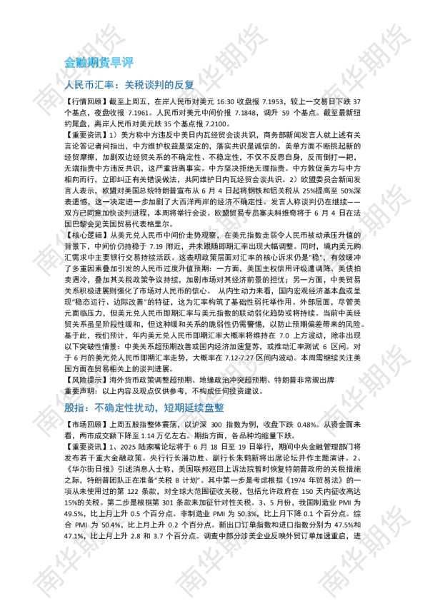 南华期货丨期市早餐2025.06.03