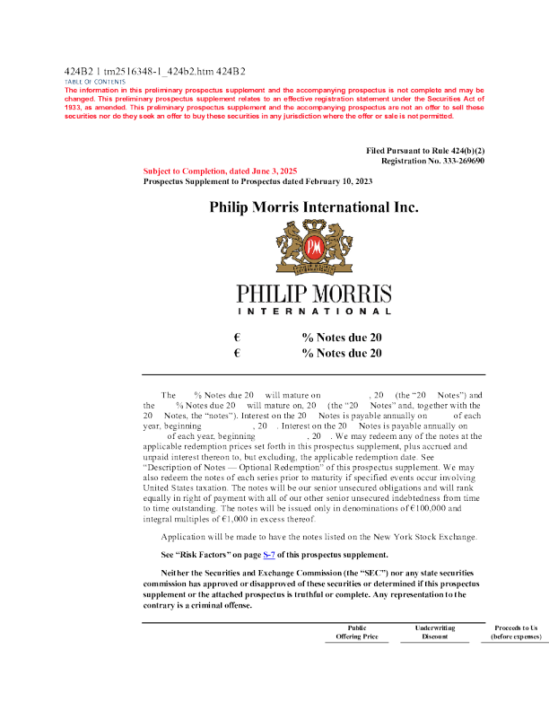 菲利普莫里斯国际美股招股说明书(2025-06-03版)