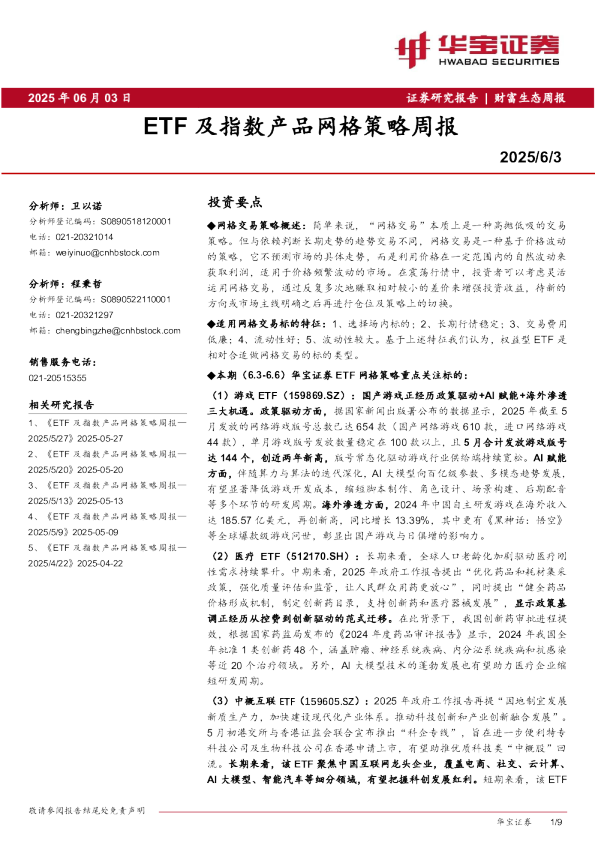 ETF及指数产品网格策略周报