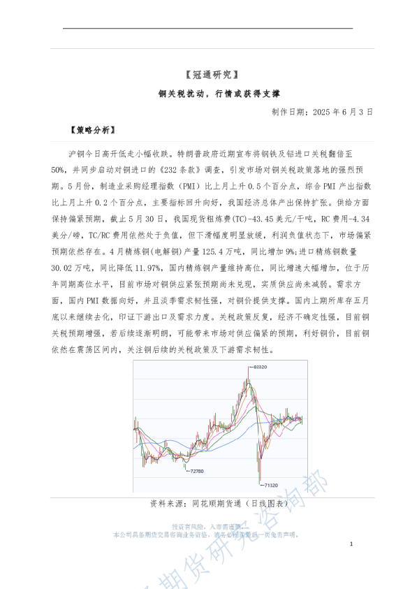 铜关税扰动，行情或获得支撑