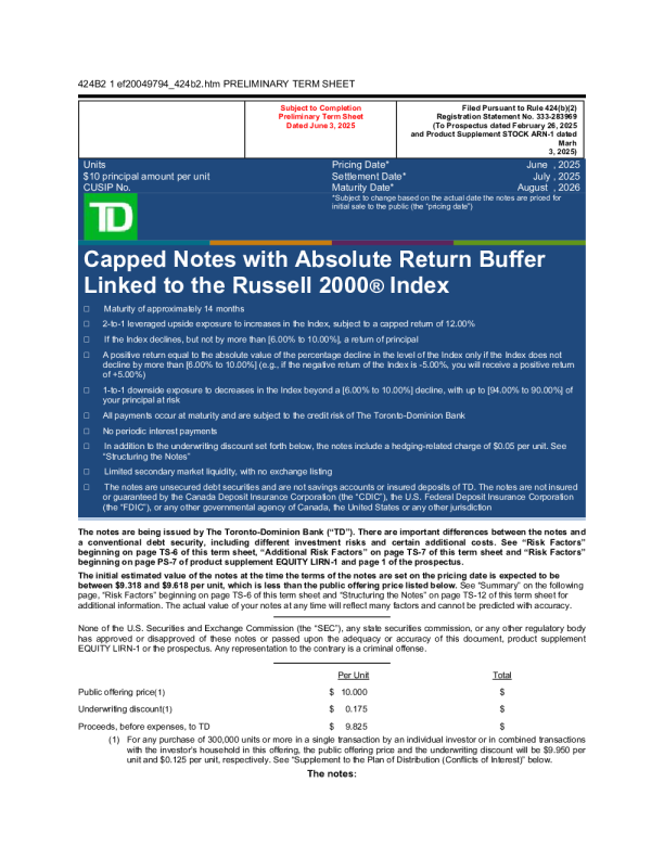 道明银行美股招股说明书(2025-06-03版)