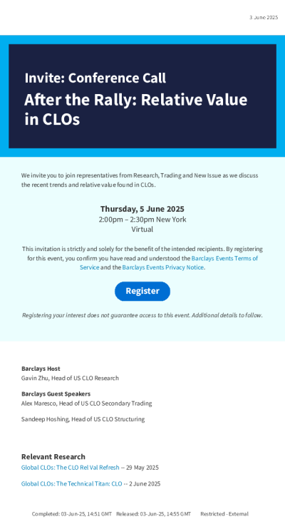 邀请：反弹后的电话会议——CLOs的相对价值