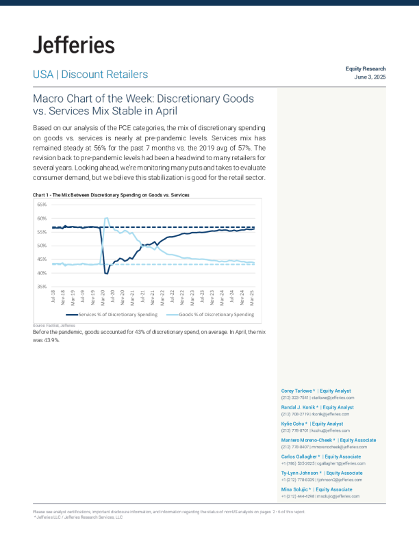 本周宏观图表：4月份非必需消费品与服务支出比例保持稳定