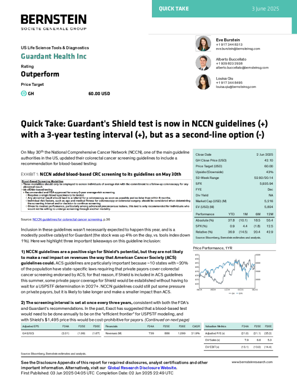 Guardant的Shield检测现已纳入NCCN指南