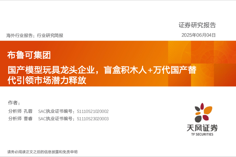 布鲁可集团：国产模型玩具龙头企业，盲盒积木人+万代国产替代引领市场潜力释放