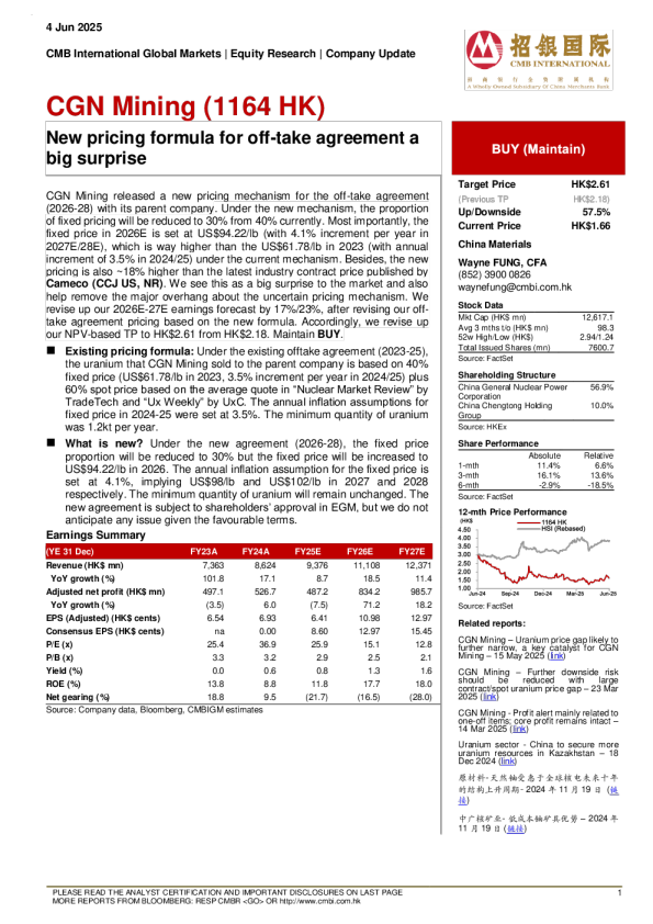 承购协议的新定价公式