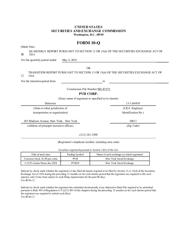 PVH Corp 2025年季度报告