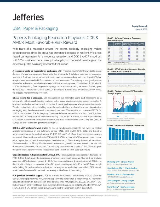纸张与包装行业衰退策略手册：CCK和AMCR最具风险回报优势