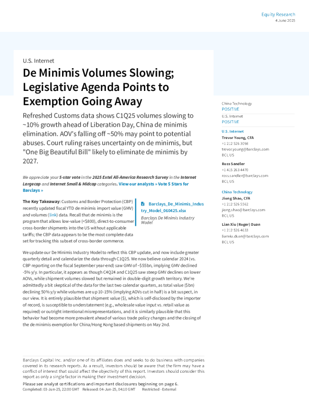 最低限度数量放缓；立法议程表明豁免将消失