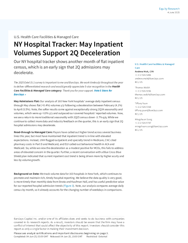 纽约医院追踪：5月住院量支持第二季度减速