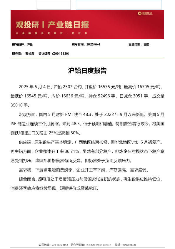 沪铅日度报告