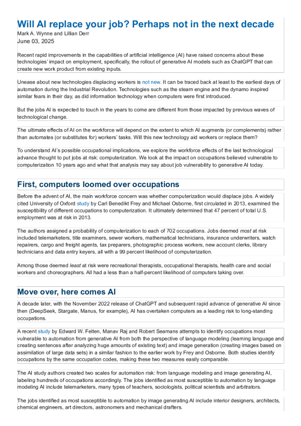 人工智能会取代你的工作吗？或许未来十年不会