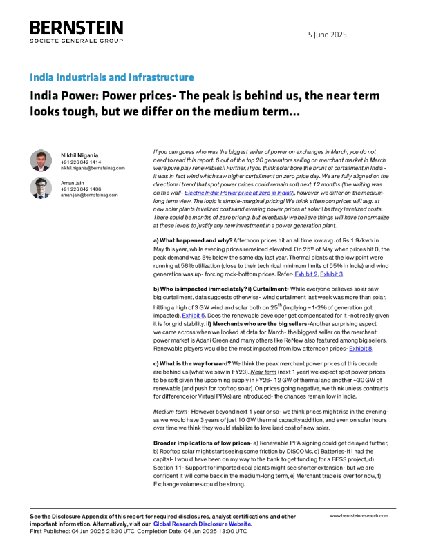 印度电力：电价——峰值已过，短期形势严峻，但我们对中期看法不同...