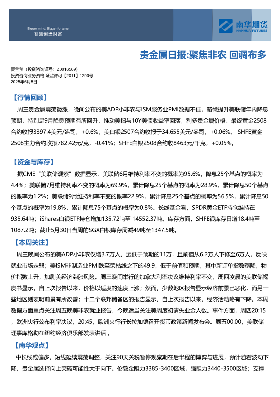 贵金属日报：聚焦非农，回调布多