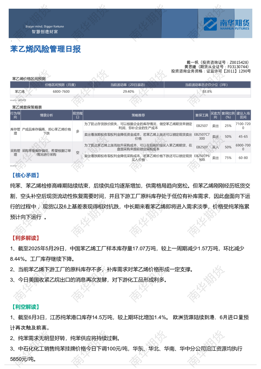 苯乙烯日报：宏观扰动，偏强震荡20250605