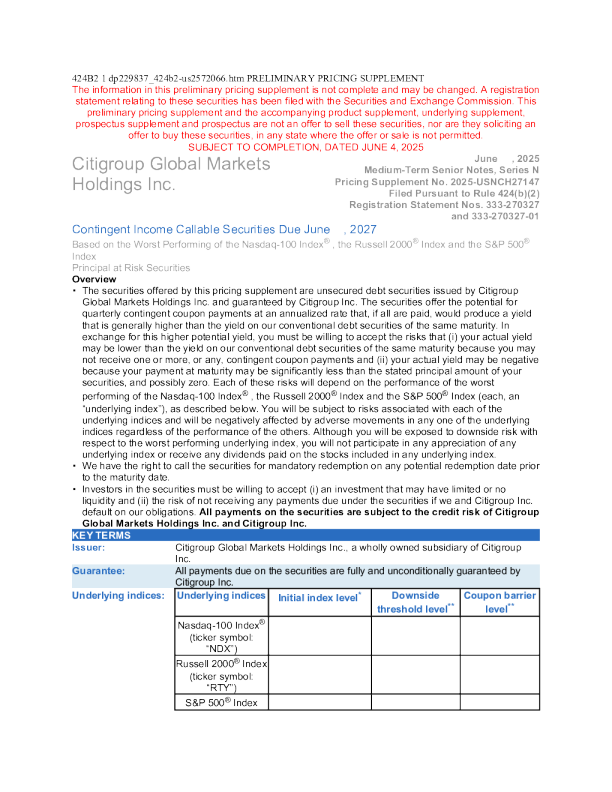 花旗集团美股招股说明书(2025-06-05版)