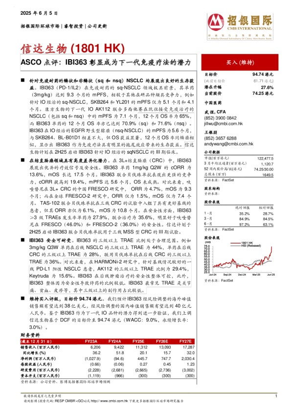 ASCO点评：IBI363彰显成为下一代免疫疗法的潜力