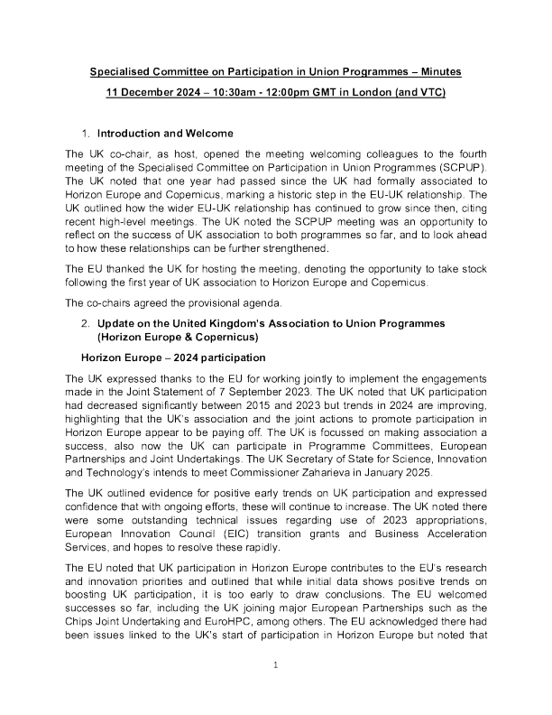 欧盟-英国贸易与合作协定下参与联盟计划专门委员会第四次会议