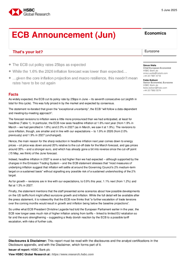 欧洲央行公告（6月）：这就是全部了吗？