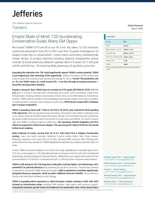 Tandem（TND）：2型糖尿病加速发展；保守指引；众多增长机会