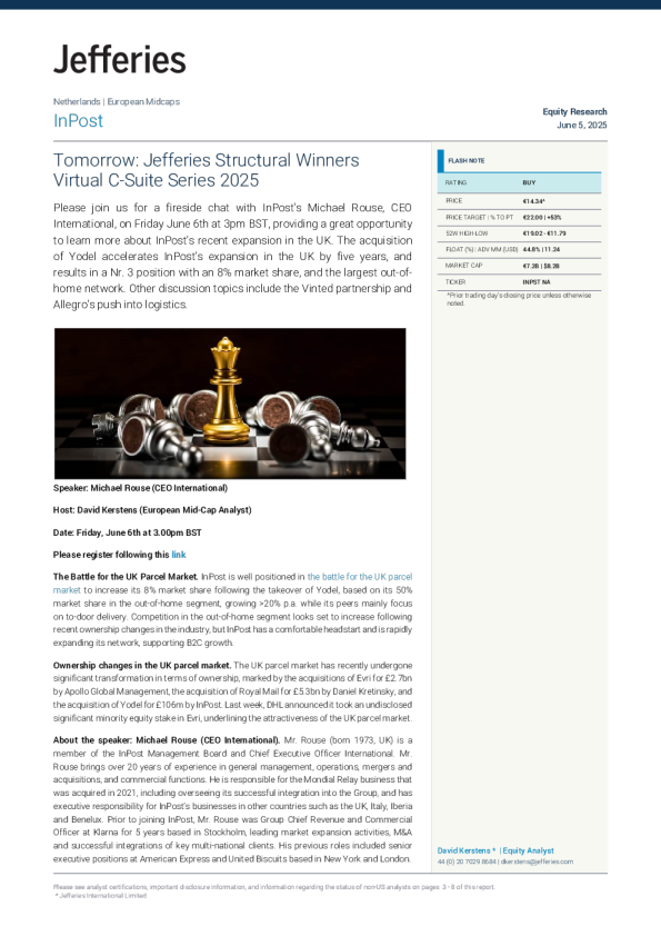 InPost S.A. (INPST NA) 研究报告