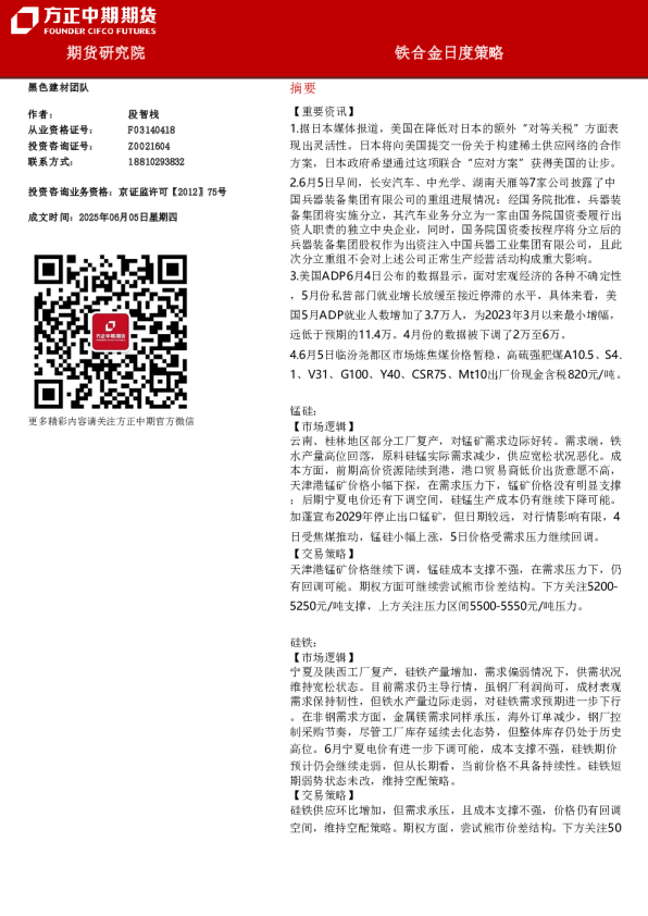 铁合金日度策略