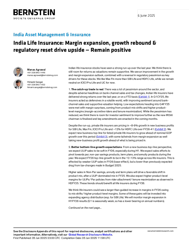 印度人寿保险：利润率扩张、增长反弹和监管重置推动上行——保持乐观