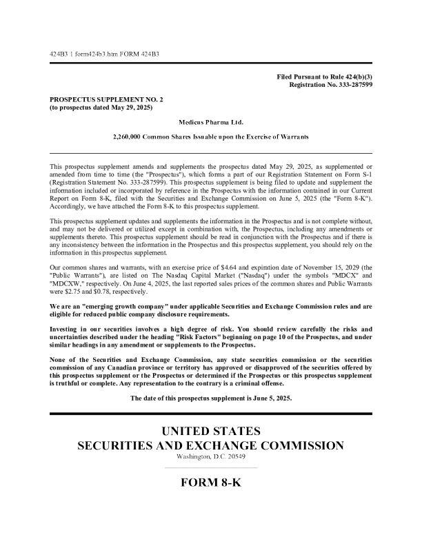 Medicus Pharma Ltd美股招股说明书(2025-06-06版)