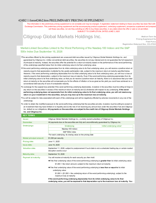 花旗集团美股招股说明书(2025-06-06版)