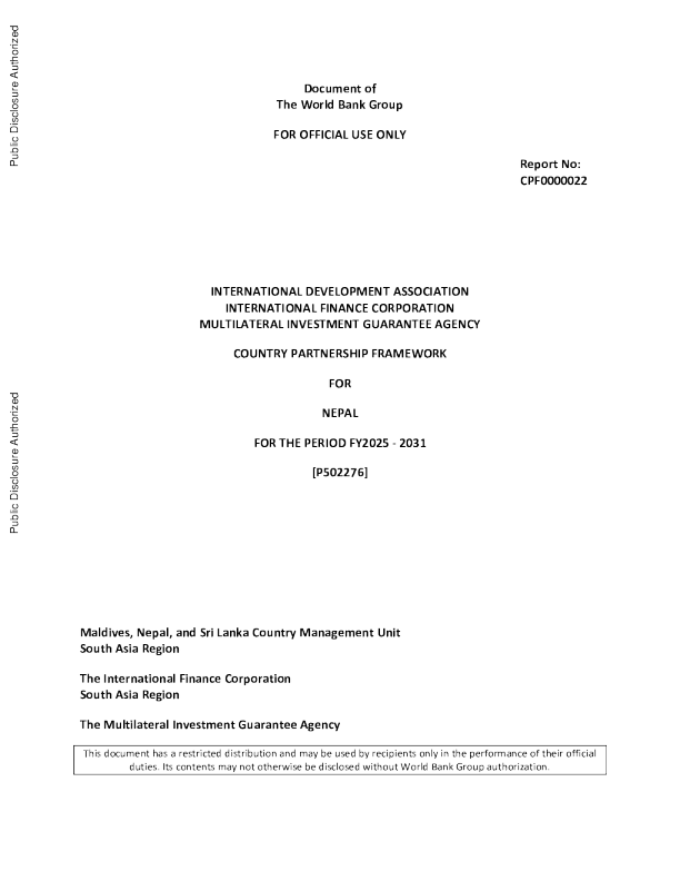 尼泊尔-2025-2031财政年度国家伙伴关系框架