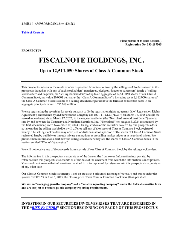 FiscalNote Holdings Inc-U.S. stock prospectus(2025-06-06 version)