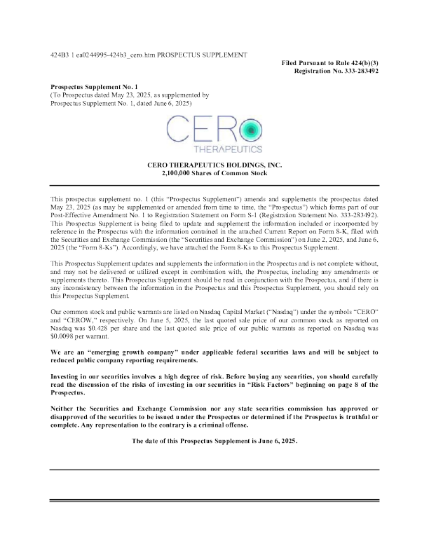 CERo Therapeutics Holdings Inc美股招股说明书(2025-06-06版)