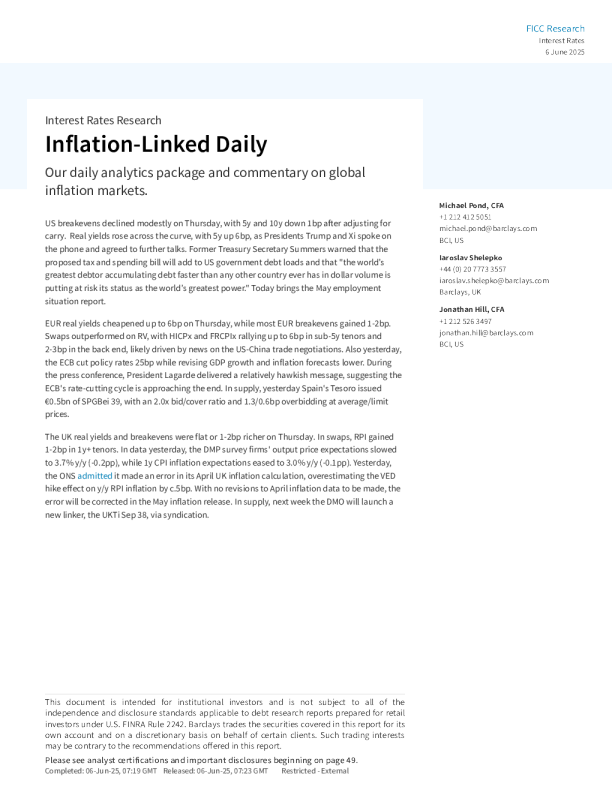 通胀挂钩日报：我们对全球通胀市场的每日分析套餐和评论。