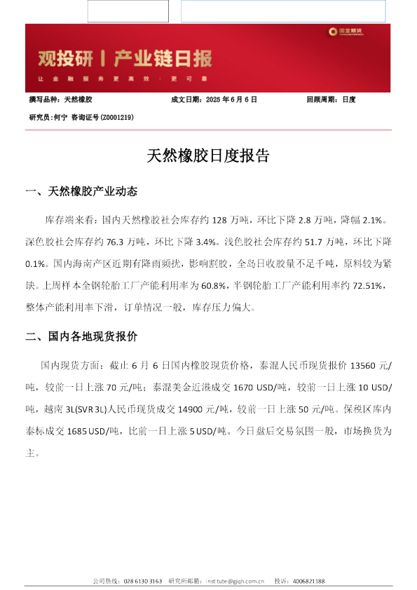 天然橡胶日度报告