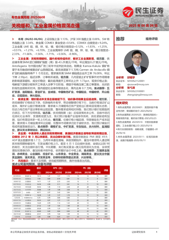 有色金属周报 20250608：关税缓和，工业金属价格震荡走强