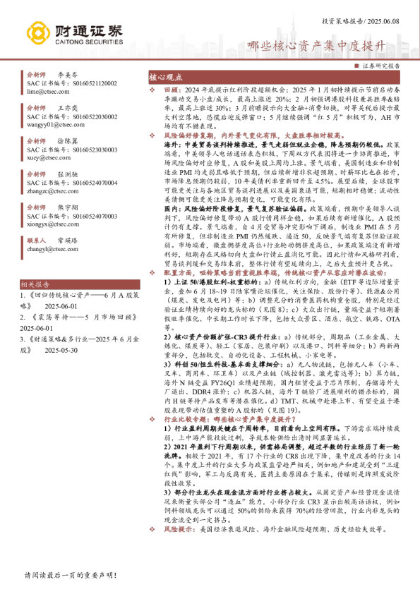 哪些核心资产集中度提升