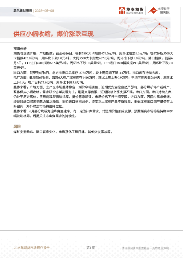 黑色建材周报：供应小幅收缩，煤价涨跌互现