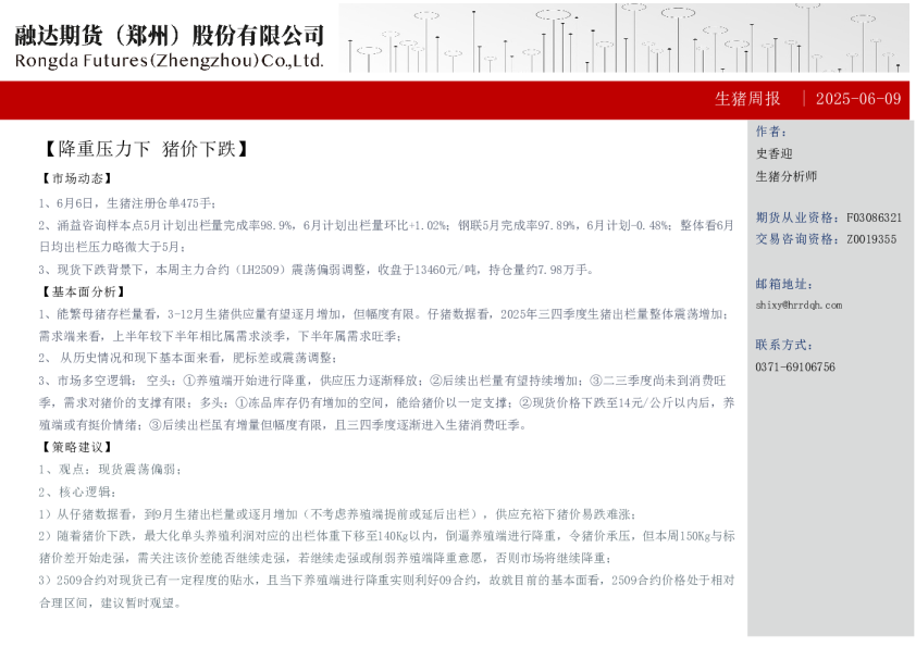 生猪周报：降重压力下，猪价下跌