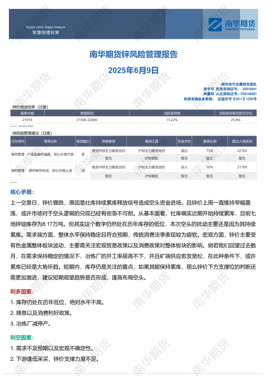 锌风险管理报告